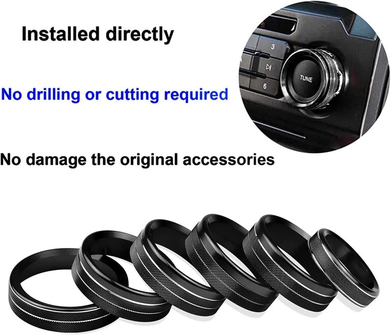Bentolin Knob Cover for F150 AC Climate Control Switch/Trailer/4WD/VOL/Tune Button Interior Center Console Trim Accessories Compatible with Ford F150 XLT 2016 2017 2018 2019 (Black 6 Pcs) - Image 3