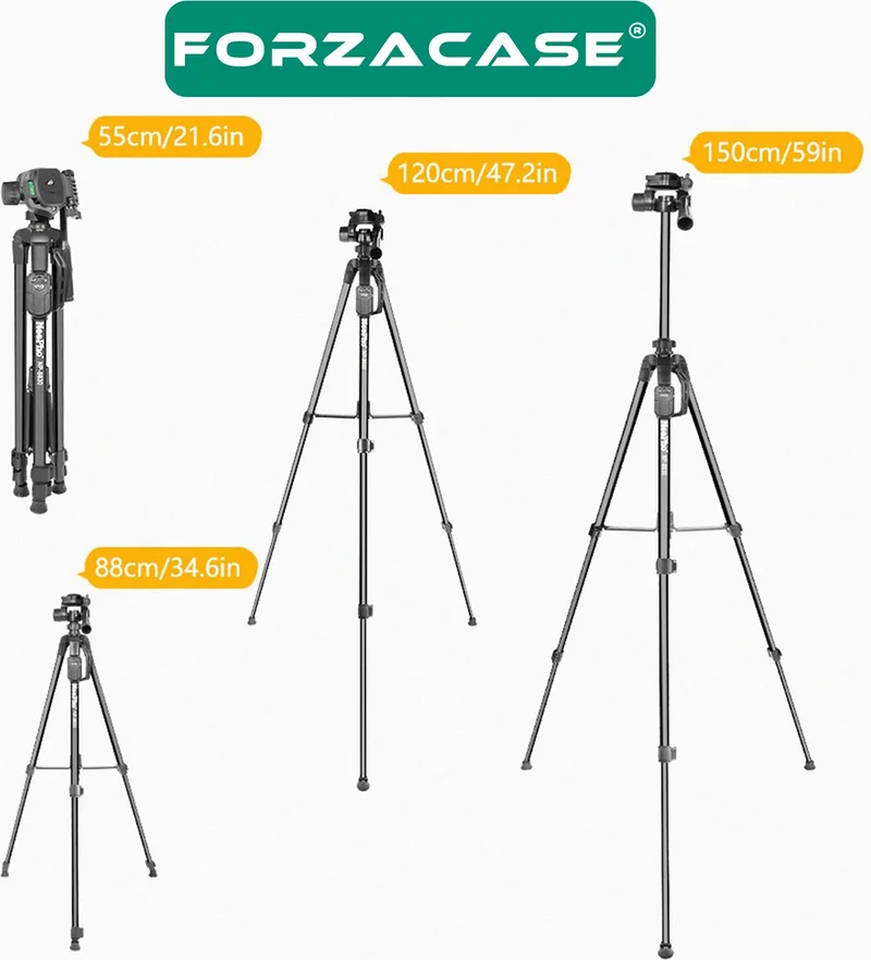 Forzacase 155 cm Bluetooth Remote Professional Camera DSLR Tripod with Phone Holder and Bag - FC814