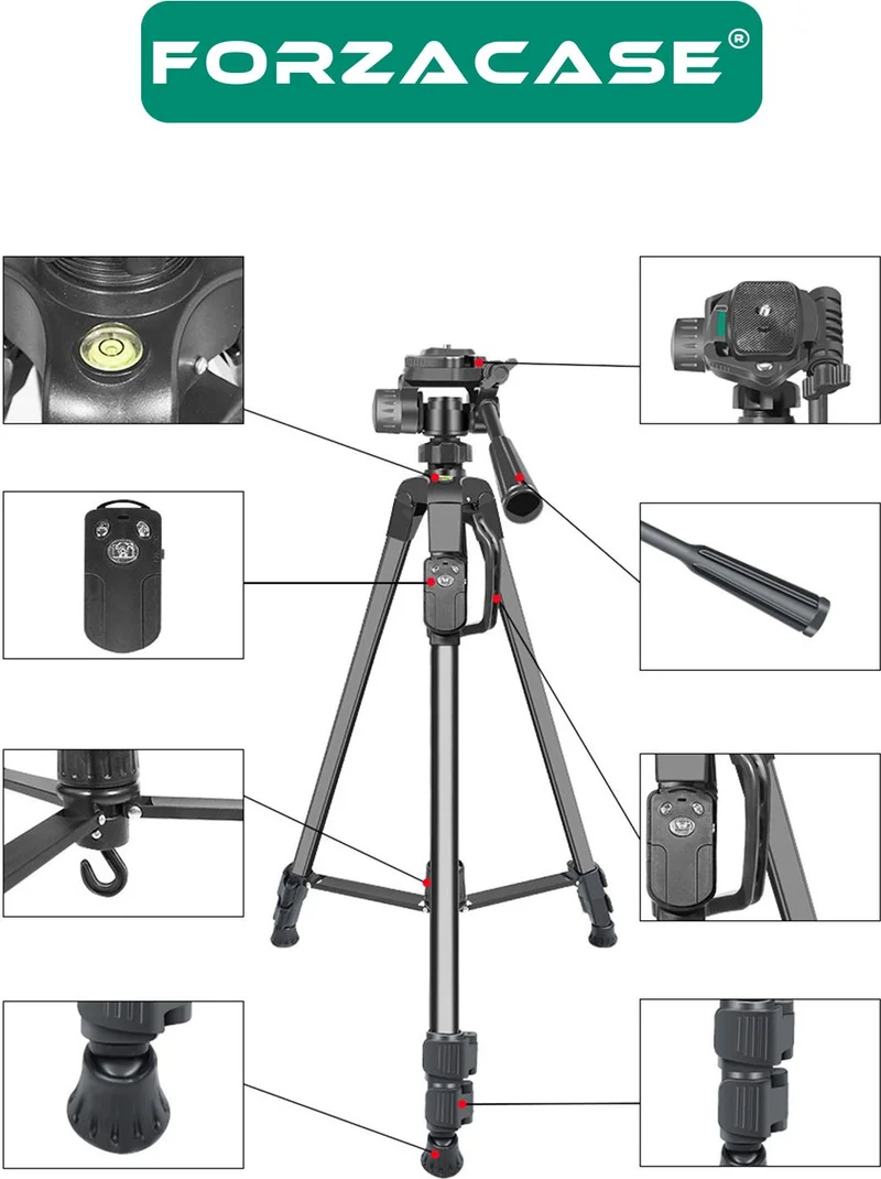 Forzacase 155 cm Bluetooth Remote Professional Camera DSLR Tripod with Phone Holder and Bag - FC814