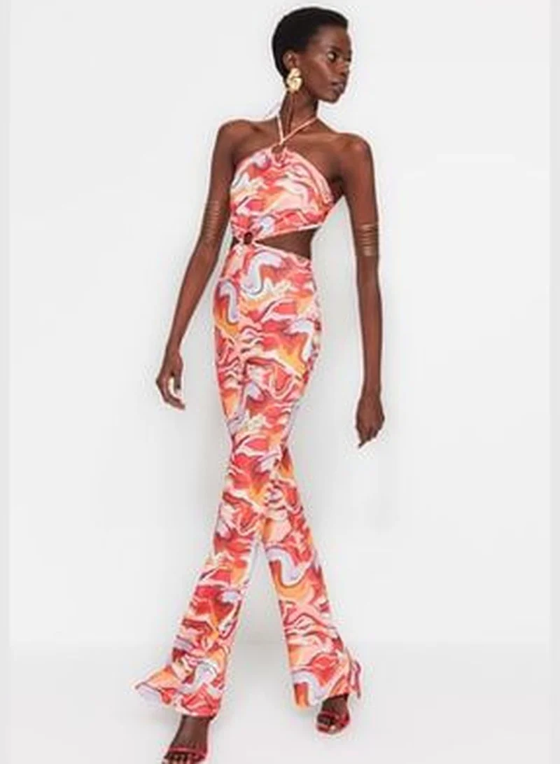 trendyol Multicolored Knitted Overalls with Window/Cut Out Detail Printed TPRSS23TU00037