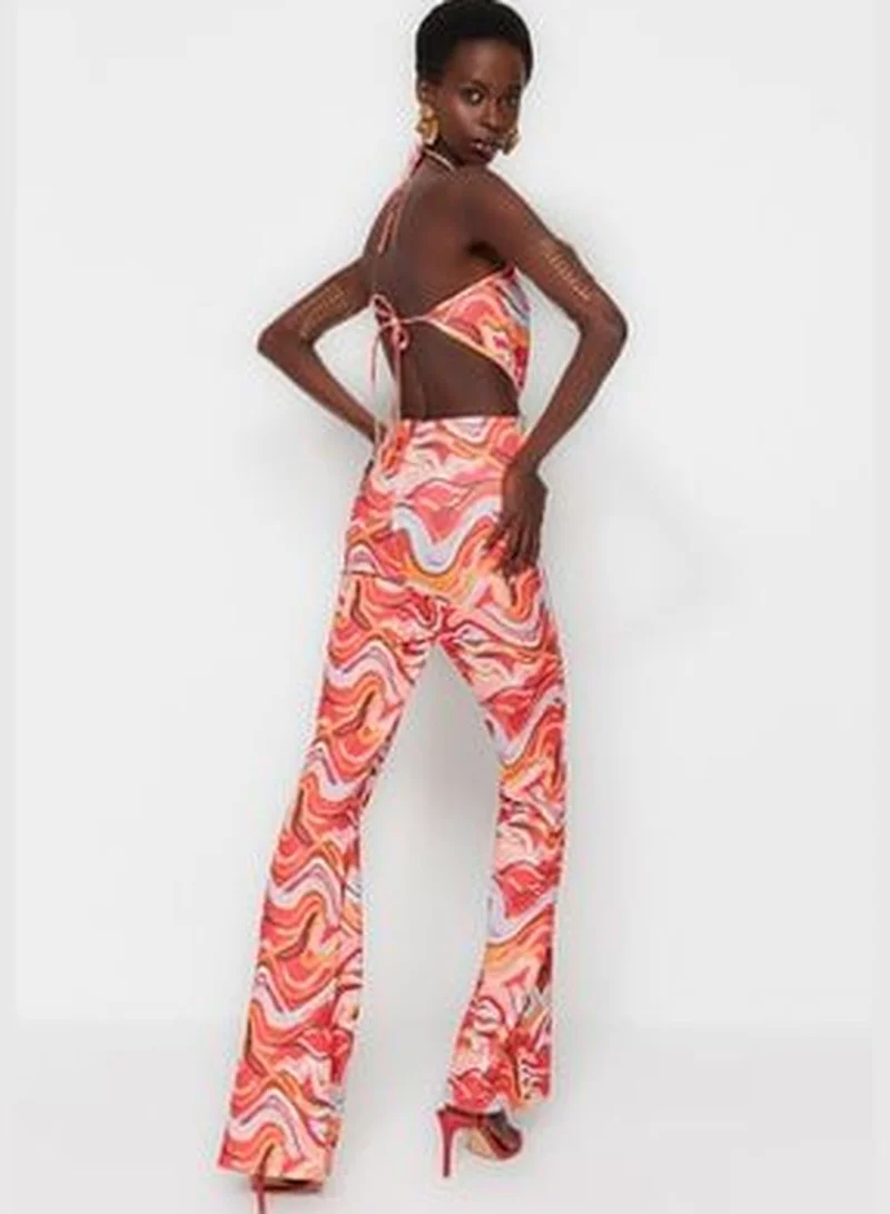 trendyol Multicolored Knitted Overalls with Window/Cut Out Detail Printed TPRSS23TU00037
