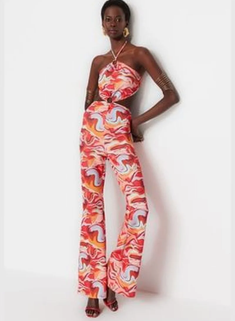 trendyol Multicolored Knitted Overalls with Window/Cut Out Detail Printed TPRSS23TU00037