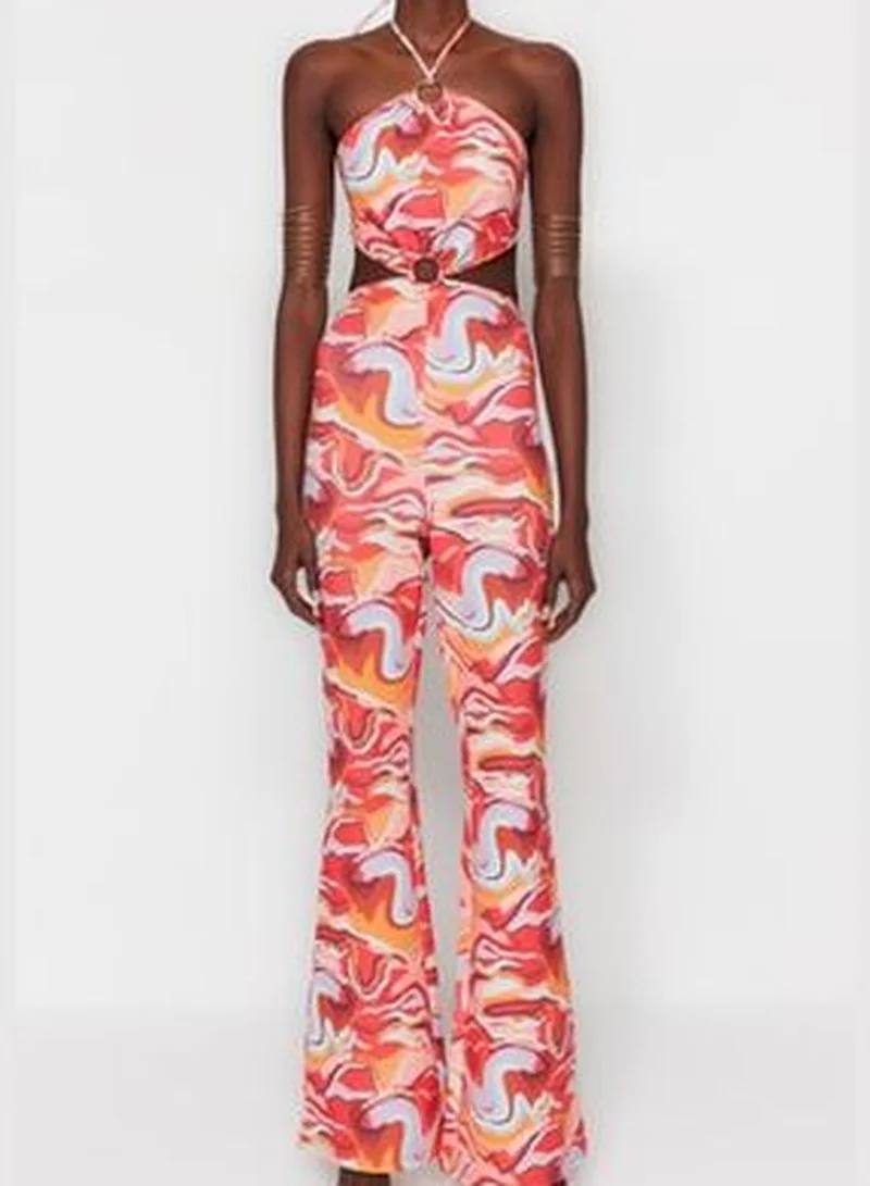 trendyol Multicolored Knitted Overalls with Window/Cut Out Detail Printed TPRSS23TU00037