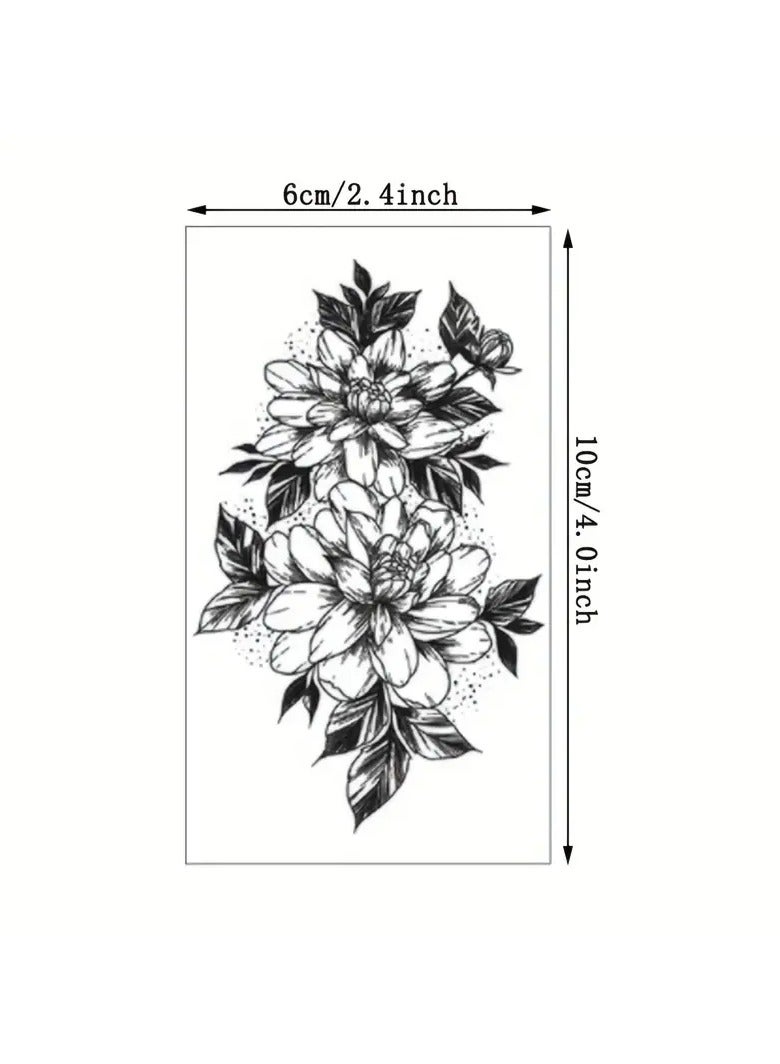 ORiTi 30pcs Waterproof Black Line Drawing Flowers Temporary Tattoo Stickers for Women and Girls Lasts 3-7 Days - Perfect for Body, Arm, and Shoulder Art - Image 3