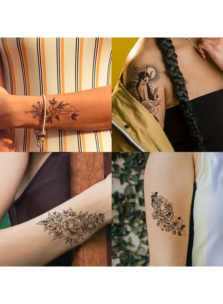 ORiTi 30pcs Waterproof Black Line Drawing Flowers Temporary Tattoo Stickers for Women and Girls Lasts 3-7 Days - Perfect for Body, Arm, and Shoulder Art - Image 4