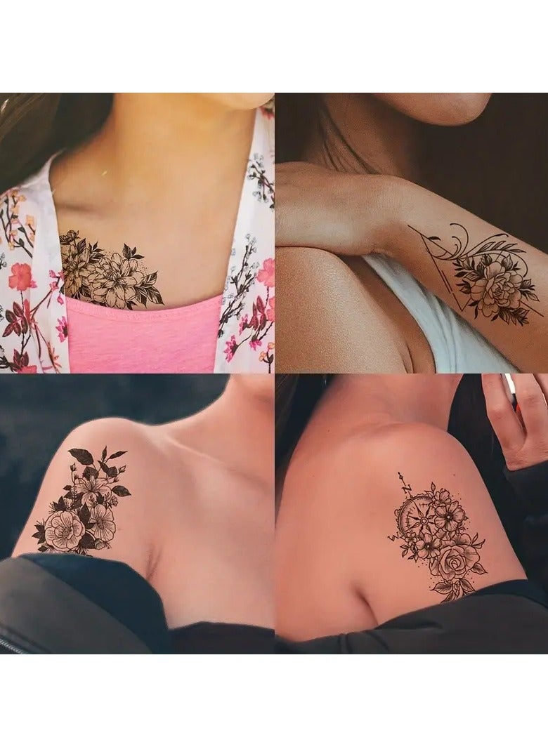 ORiTi 30pcs Waterproof Black Line Drawing Flowers Temporary Tattoo Stickers for Women and Girls Lasts 3-7 Days - Perfect for Body, Arm, and Shoulder Art - Image 5