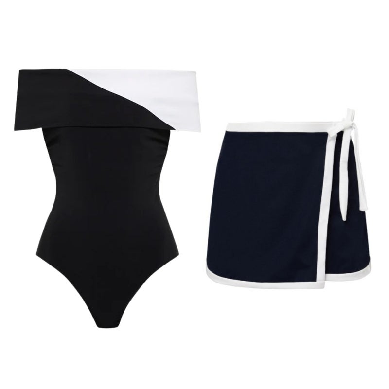 2025 Xiaohongshu Taobao Swimsuit New Black And White Simple Spring Vacation One-Piece Swimsuit Suit For Women 25291 - Image 1