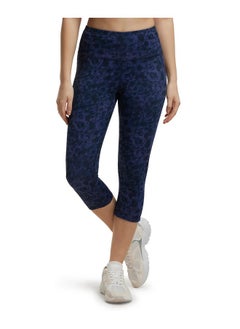 Jockey MW36 Women's Microfiber Elastane Stretch Slim Fit Capri with Back Waistband Pocket and Stay Dry Technology_Peacoat Print_L