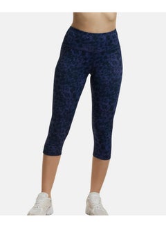 JOCKEY Jockey MW36 Women's Microfiber Elastane Stretch Slim Fit Capri with Back Waistband Pocket and Stay Dry Technology_Peacoat Print_L  - Image 3