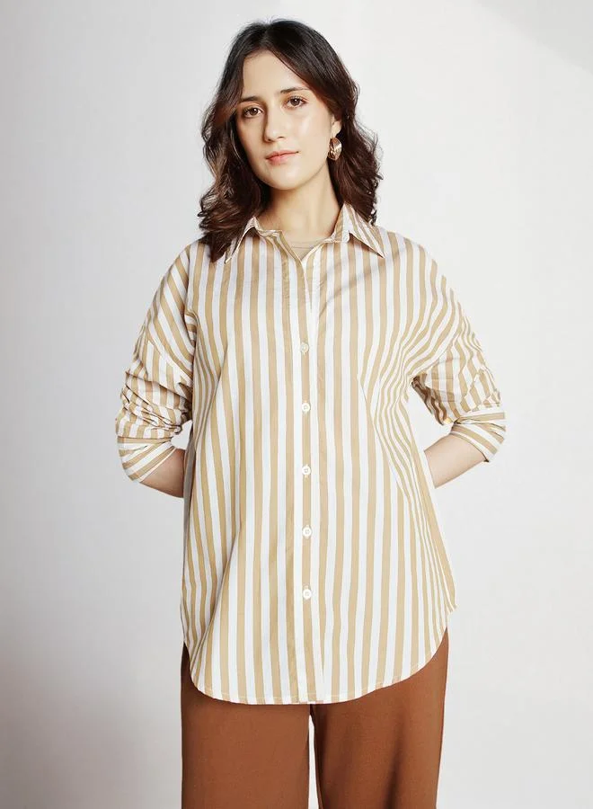 دينيس لينغو قميص نسائي مخطط كحلي بقصة مريحة من الرايون