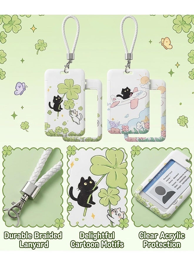 Wffo 2 Pcs Kpop Photocard Holder Keychain Cartoon Animal PC Holder Kpop ID Badge Holder with Keychain Student Bus Card Pendant Keychain Hard Shell Protective Photo Sleeves - Image 3