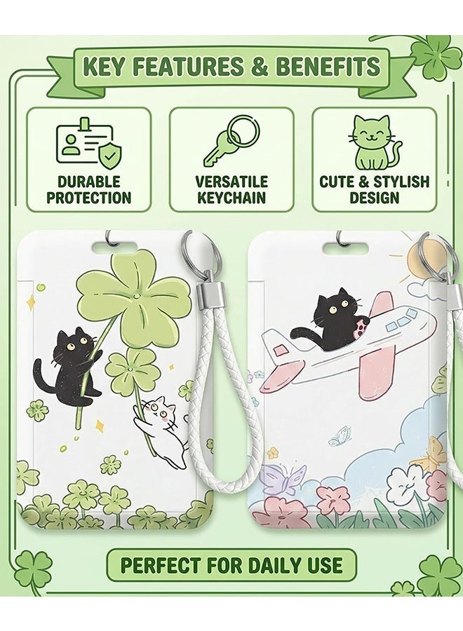 Wffo 2 Pcs Kpop Photocard Holder Keychain Cartoon Animal PC Holder Kpop ID Badge Holder with Keychain Student Bus Card Pendant Keychain Hard Shell Protective Photo Sleeves - Image 4