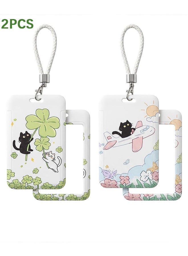 Wffo 2 Pcs Kpop Photocard Holder Keychain Cartoon Animal PC Holder Kpop ID Badge Holder with Keychain Student Bus Card Pendant Keychain Hard Shell Protective Photo Sleeves - Image 1