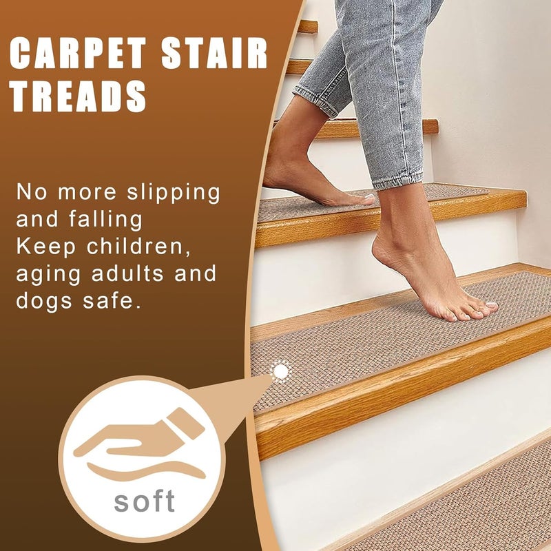 FlowaFoli Stair Treads for Wooden Steps Indoor,8" X 30" (15 in Pack) Stair Treads Non Slip, Machine Washable for Kids Elders and Pets,Beige - Image 4