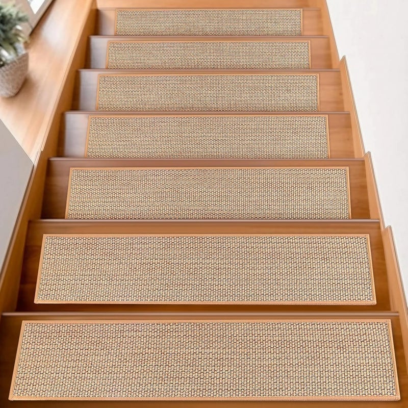FlowaFoli Stair Treads for Wooden Steps Indoor,8" X 30" (15 in Pack) Stair Treads Non Slip, Machine Washable for Kids Elders and Pets,Beige - Image 1
