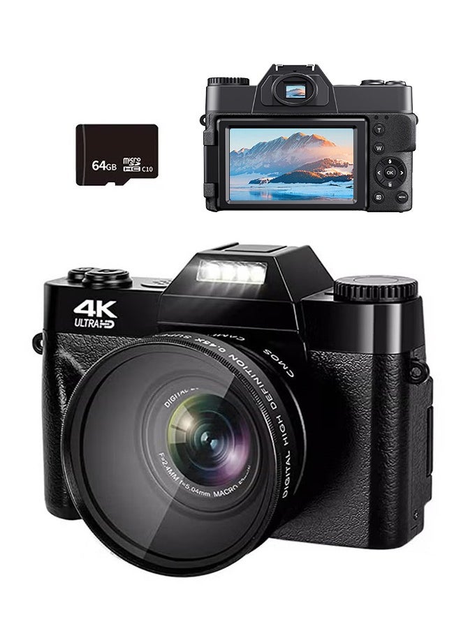 Digisand 4K Digital Camera 75MP 16X Digital Zoom 3'' Flip Screen WiFi Web Camcorder Vintage Photography Compact Professional Video Camera with 64G Memory Card  - Image 1