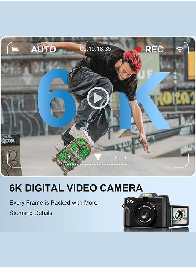Digisand 6K Digital Camera 64MP 16X Digital Zoom 3'' Flip Screen WiFi Web Camcorder Vintage Photography Compact Professional Video Camera with 64G Memory Card  - Image 2