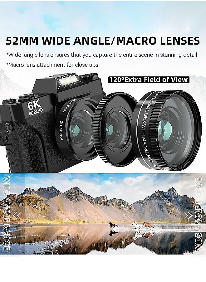 Digisand 6K Digital Camera 64MP 16X Digital Zoom 3'' Flip Screen WiFi Web Camcorder Vintage Photography Compact Professional Video Camera with 64G Memory Card  - Image 4