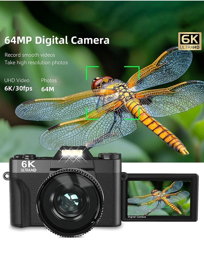 Digisand 6K Digital Camera 64MP 16X Digital Zoom 3'' Flip Screen WiFi Web Camcorder Vintage Photography Compact Professional Video Camera with 64G Memory Card  - Image 5
