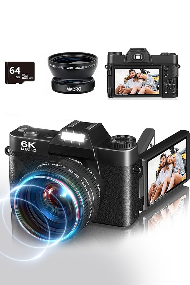 ديقيساند 6K الكاميرا الرقمية 64MP 16X التكبير الرقمي 3 '' فليب شاشة واي فاي كاميرا الويب التصوير الفوتوغرافي القديم كاميرا الفيديو المهنية المدمجة مع بطاقة الذاكرة 64G  - Image 1