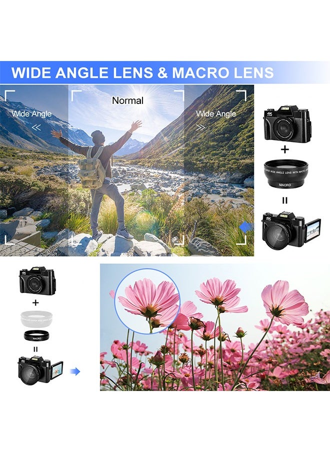 Digisand - 4K Digital Camera 75MP 16X Digital Zoom 3'' Flip Screen WiFi Web Camcorder Vintage Photography Compact Professional Video Camera with 64G Memory Card - Image 1