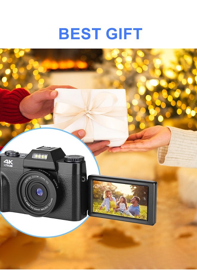 Digisand - 4K Digital Camera 75MP 16X Digital Zoom 3'' Flip Screen WiFi Web Camcorder Vintage Photography Compact Professional Video Camera with 64G Memory Card - Image 1