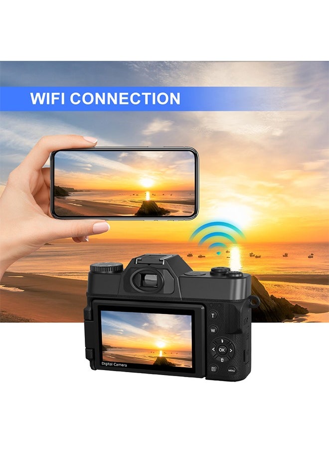 Digisand - 4K Digital Camera 75MP 16X Digital Zoom 3'' Flip Screen WiFi Web Camcorder Vintage Photography Compact Professional Video Camera with 64G Memory Card - Image 1