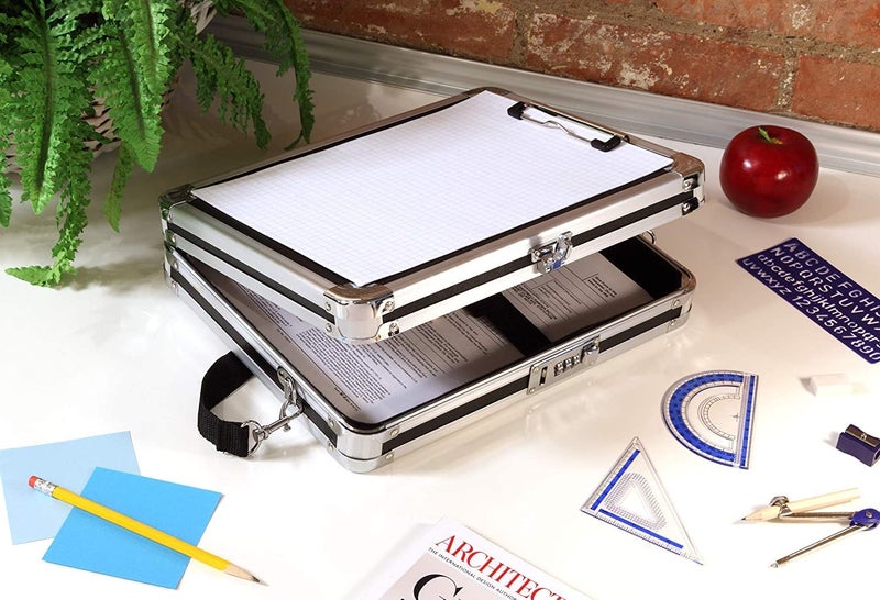 Vaultz Locking Clipboard with Storage - Heavy Duty Metal Clip Board Box Holds 8.5" x 11" Letter-Size Paper or Tablet Device - Combination Lock, Black - Image 3