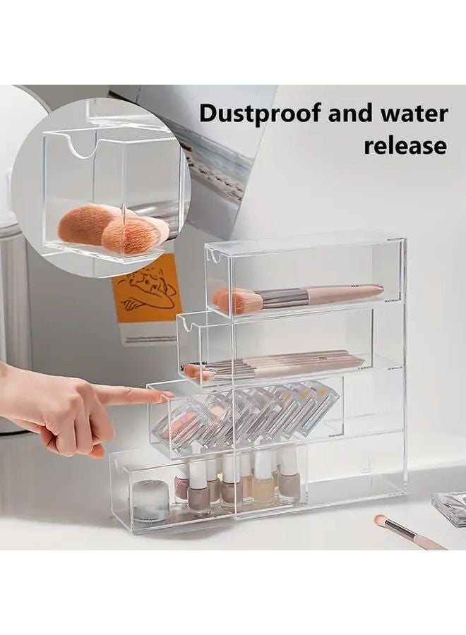 منظم مكياج شفاف من الأكريليك بـ 4 أدراج مع أقسام قابلة للتعديل وصندوق تخزين مستحضرات التجميل - Image 3