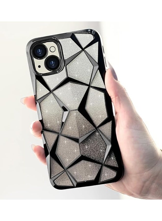 Compatible with iPhone 13 / iPhone 14 Case Plating Bling Gradient Glitter Clear Cover Soft TPU Silicone Cute Camera Protection Shockproof Back for Women Girls Case - Black