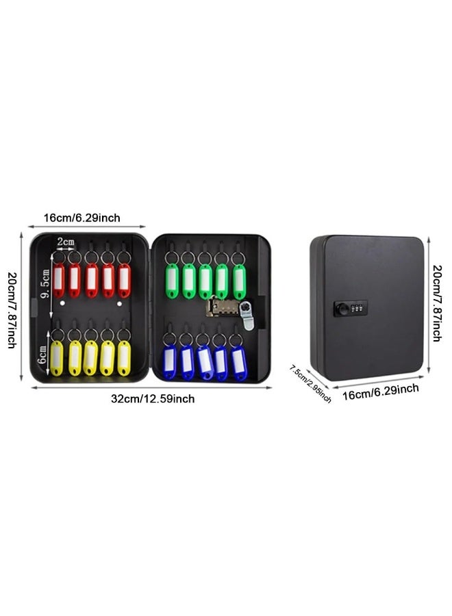 CHIYLE Combination Key Cabinet – Wall-Mounted Key Box with 3-Digit Resettable Lock, 20 Hooks & Tags, Secure Key Storage - Image 2