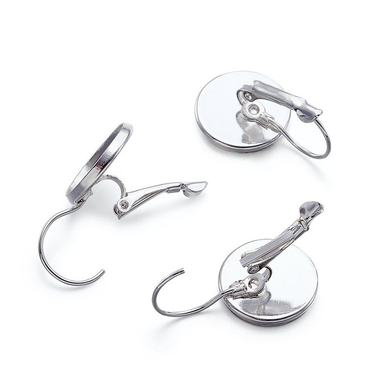 KISSITTY 100Piece Lever Back Hoop Earring Platinum 12mm Inner Dia Blank Round Bezel Cabochon Earring Setting