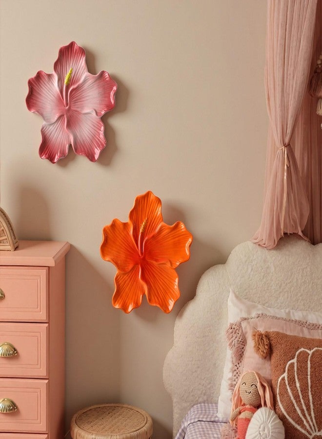 Maysing 2 Pcs Ceramic Flower 3D Wall Art Hibiscus Wall Hanging Sculpture Hawaiian Rustic Tropical Flower Walls Decor Modern Arts Gifts for Living Room Home Office 7.87 Inch - Image 3