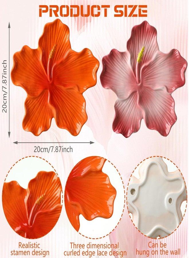Maysing 2 Pcs Ceramic Flower 3D Wall Art Hibiscus Wall Hanging Sculpture Hawaiian Rustic Tropical Flower Walls Decor Modern Arts Gifts for Living Room Home Office 7.87 Inch - Image 2
