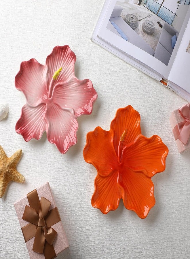 Maysing 2 Pcs Ceramic Flower 3D Wall Art Hibiscus Wall Hanging Sculpture Hawaiian Rustic Tropical Flower Walls Decor Modern Arts Gifts for Living Room Home Office 7.87 Inch - Image 5
