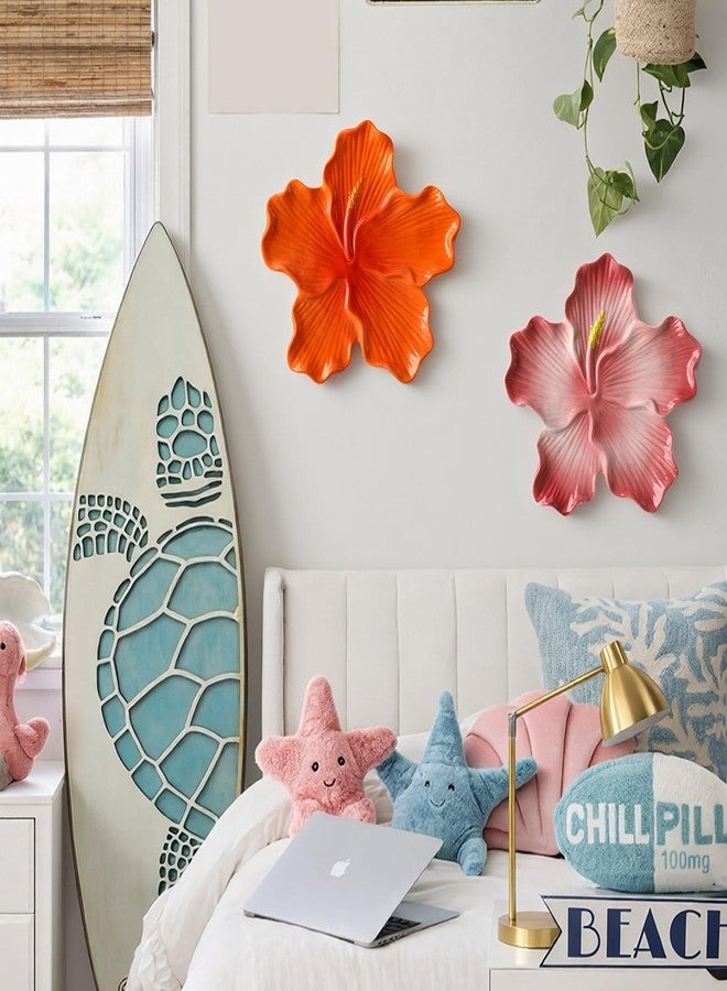 Maysing 2 Pcs Ceramic Flower 3D Wall Art Hibiscus Wall Hanging Sculpture Hawaiian Rustic Tropical Flower Walls Decor Modern Arts Gifts for Living Room Home Office 7.87 Inch - Image 4