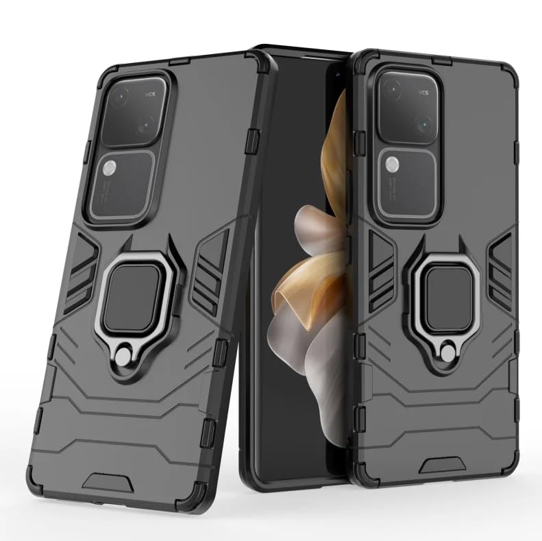 SPAZY CASE® Armor Defender 3 Back Cover for Vivo V30 Pro/Vivo V30 | TPU, Polycarbonate | Magnetic Car Holder, Kickstand, Ring Holder - Image 1