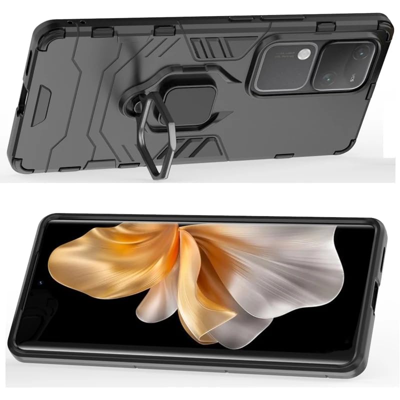 SPAZY CASE® Armor Defender 3 Back Cover for Vivo V30 Pro/Vivo V30 | TPU, Polycarbonate | Magnetic Car Holder, Kickstand, Ring Holder - Image 2