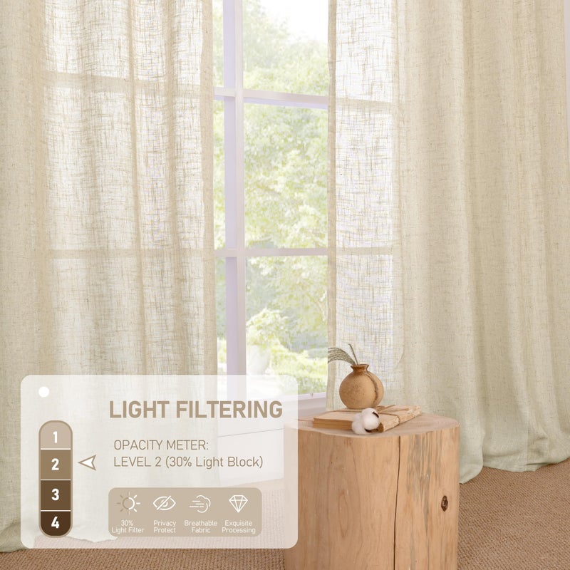 LAMIT Sheer Linen Curtains 84 Inches Long for Living Room, Light Filtering Boho Window Treatments Semi Sheer Neutral Drapes with Bronze Grommet for Bedroom, 52 X 84 Inch, 2 Panels Set, Linen - Image 5