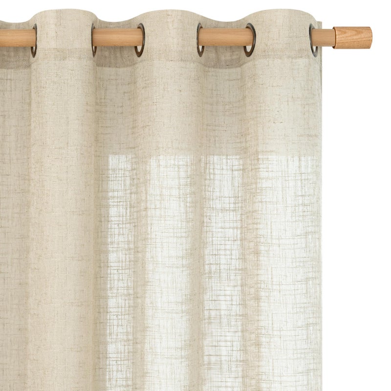 LAMIT Sheer Linen Curtains 84 Inches Long for Living Room, Light Filtering Boho Window Treatments Semi Sheer Neutral Drapes with Bronze Grommet for Bedroom, 52 X 84 Inch, 2 Panels Set, Linen - Image 1