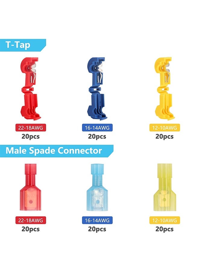 GNAFOTU 120PCS T Tap Wire Connectors 22-10 AWG Self-Stripping Quick Splice Electrical Wire Spade Terminals Assortment Kit - Image 2