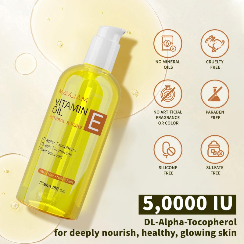 MAYJAM Organic Vitamin E Oil 50,000 IU for Skin, Pure & Natural Vitamine oils for Scars Hair, Face, Nail, Scalp Bath and Body Oil, Tocopherol to Repair Damaged Skin, Moisturizing Dry Skin, 8 Fl Oz - Image 2