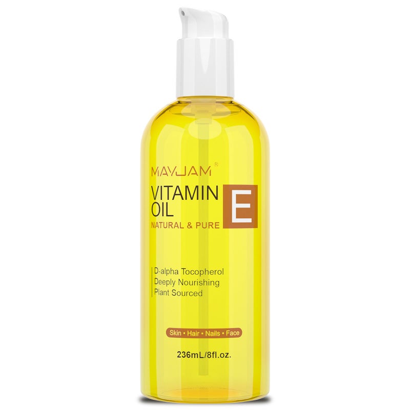 MAYJAM Organic Vitamin E Oil 50,000 IU for Skin, Pure & Natural Vitamine oils for Scars Hair, Face, Nail, Scalp Bath and Body Oil, Tocopherol to Repair Damaged Skin, Moisturizing Dry Skin, 8 Fl Oz - Image 1