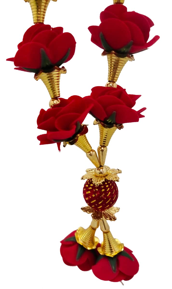 3A Featuretail Artificial Red Roses Garland, Artificial Phool Mala for Photo Frame Decoration (1pc Red Rose Golden Mala, Fabric Rose) - Image 3