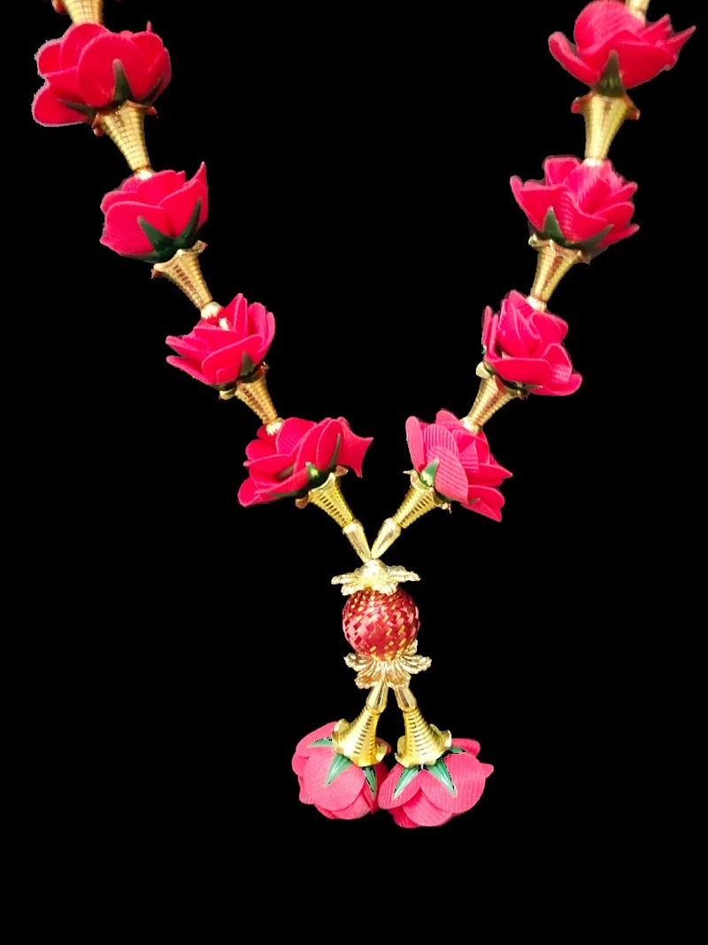 3A Featuretail Artificial Red Roses Garland, Artificial Phool Mala for Photo Frame Decoration (1pc Red Rose Golden Mala, Fabric Rose) - Image 1