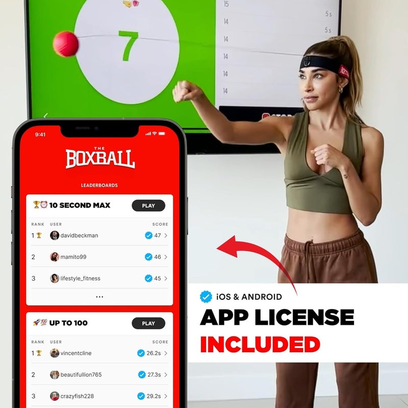 BoxbollenÂ® Boxing Reflex Ball - Celebrity-Endorsed Home Workout Game - App-Connected Punch Counter - Hand Eye Coordination Training Ball - Christmas Gift for Boxers, All Ages - Stocking Stuffer - Red - Image 5