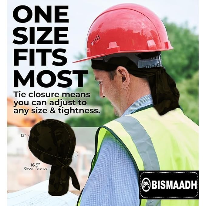 BISMAADH Unisex Spandex Patka Skull Cap Bandana/Fashionable Helmet Liner/Head Cap-Hard Hat Liner Sweat Cap - Cycling Cap - Pirate Bandana Army Print - Image 5