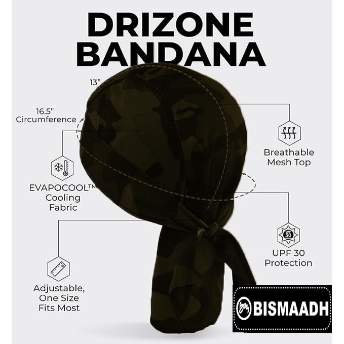 BISMAADH Unisex Spandex Patka Skull Cap Bandana/Fashionable Helmet Liner/Head Cap-Hard Hat Liner Sweat Cap - Cycling Cap - Pirate Bandana Army Print - Image 3