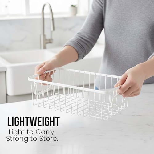 Bianco Multipurpose 10 Inch Metal Bathroom Storage Organizer Basket Bin Modern Wire Grid Design for Organization in Cabinets on Countertops Bedroom Kitchen Bathroom Garage Pack of 1 White - Image 3