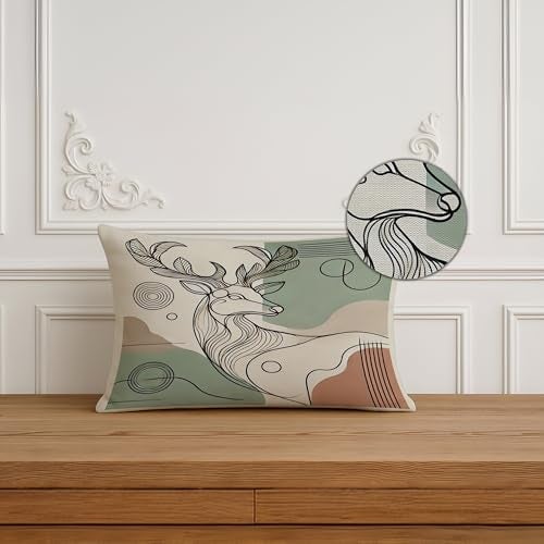 STITCHNEST Set of 2 Polycotton Cushion Covers – 12x18 Inches – Abstract Deer Line Art in Earthy Tones – Modern Nature-Inspired Cushion Covers for Sofa & Home Decor - Image 3